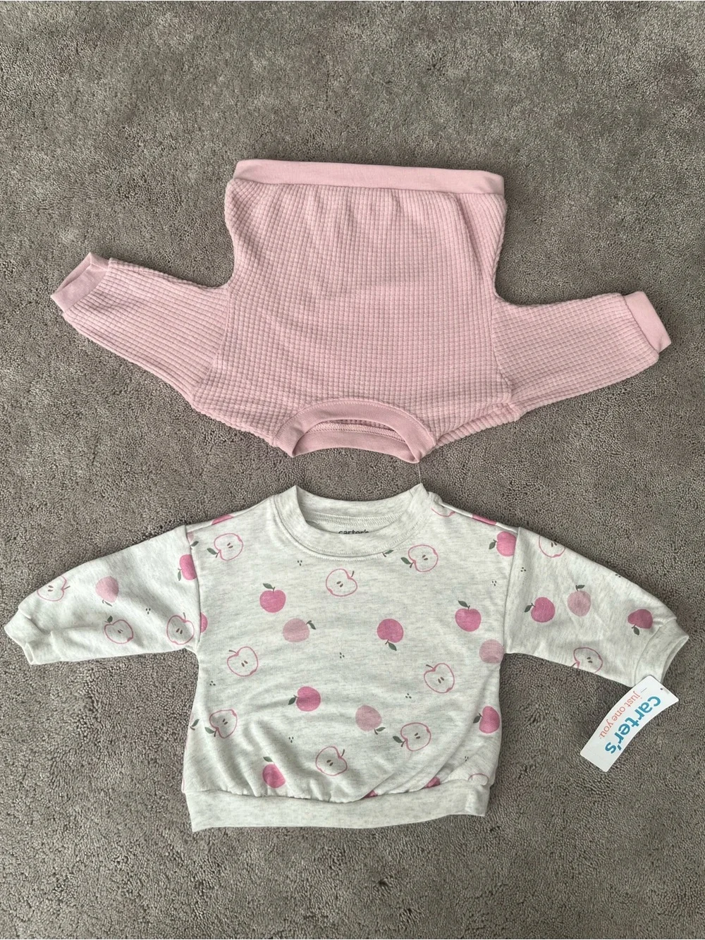 Carter's Pink Waffle Pullover & Cream Peach-Print Top Set